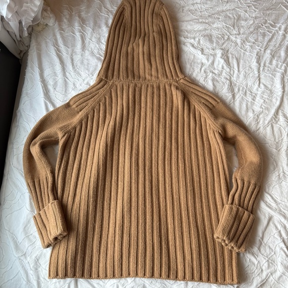 Victor Alfaro Camel Tan Hooded Zip Up Cardigan with Textured Pattern - Picture 7 of 8